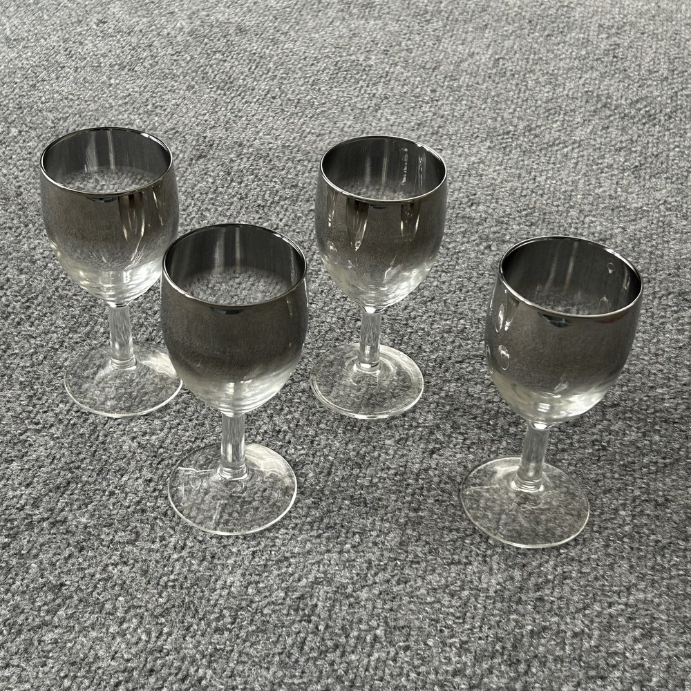 Set of 4 Smoke Ombré Wine Glasses Gray Gradient Vintage Stemware MCM Mid Century